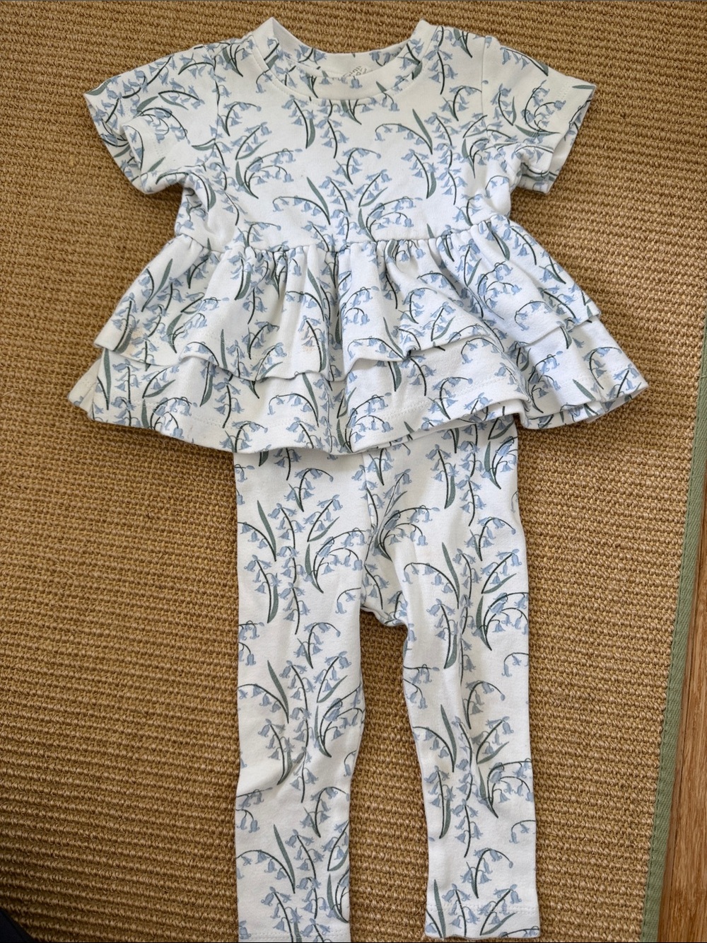 Kids Floral Ruffle Top & Leggings Matching Set - Blue on White